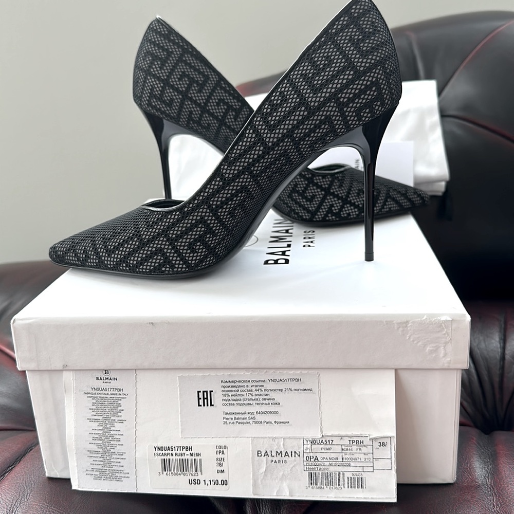NWT BALMAIN MESH MONOGRAM PUMPS